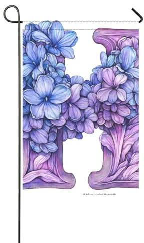Floralmorphischer Buchstabe H, blau-violette Hyazinthen-Blume, Aquarell, Outdoor-Flaggen und Banner, Halloween-Banner für Hofdekoration, 30,5 x 45,7 cm, doppelseitig