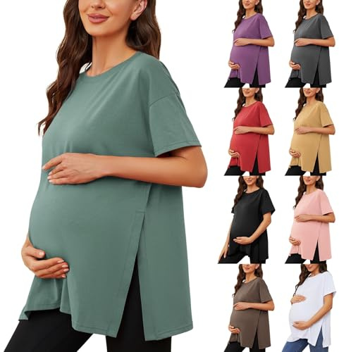 Ropa de maternidad de verano para embarazadas, camiseta de manga corta, camiseta de maternidad, camiseta de maternidad, abertura lateral, túnica de maternidad, tiempo libre, ropa de maternidad, ropa