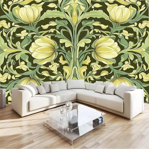 Générique 200 x 140 cm Papier peint panoramique Plante Rétro Lierre Murale, Poster et Tableaux Muraux Imprimés 3D, Papier peint intissé Vert pour décoration chambre et salon