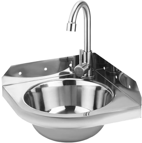Kitchen Sink Single Bowl Wall Mounted Basin Stainless Steel Corner Sink Small Utility Triangle Basin with with Hot and Cold Water Taps for Bathroom Cloakroom Rv,Easy to Install
