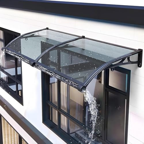 Auvent de terrasse – Protection UV et pluie – Auvent en polycarbonate avec support en aluminium – Housse de pergola d'extérieur grise 120 x 260 cm – Parfaite pour les terrasses et les patios