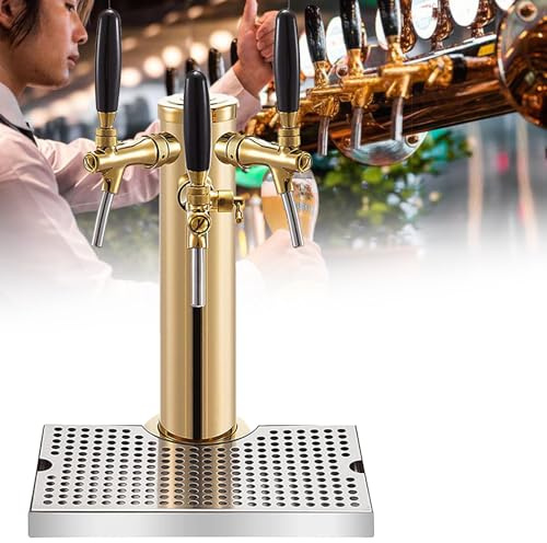 Stainless Steel Draft Beer Tower Dispenser with Drip Tray, Ideal for Home Bars and Parties