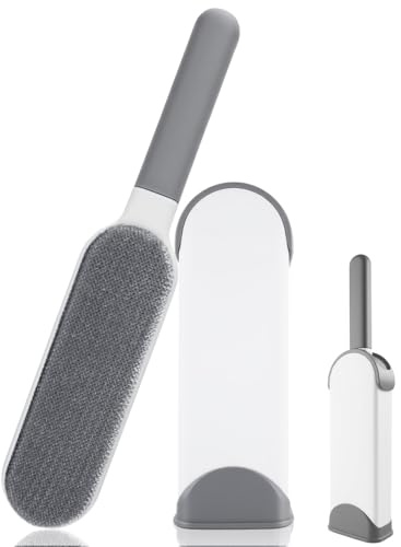 Brosse Anti Poils Animaux Chat Chien, Brosse de Nettoyage Magique Réutilisable Enlève Poils, Double Face Pet Hair Remover avec Auto-nettoyante Anti-poil Efficace, Idéal pour Chiens et Chats (Gris)