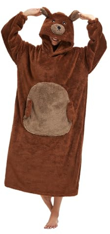 chuangminghangqi Coperta con Cappuccio Oversize Felpa Plaid Unisex con Grande Tasca TV Piazze Coperte Una Dimensione per Tutti Regalo Inverno Cocooning, Orso marrone., Taglia unica