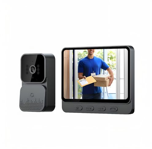 Sonnette Sans Fil avec Camera 1080P avec écran IPS de 4.3 Visiophone Sans Fil Pas de WiFi Sans Abonnement Requis Audio Bidirectionnel la Fonction de Vision Nocturne Interphone Video De Vision : 70°