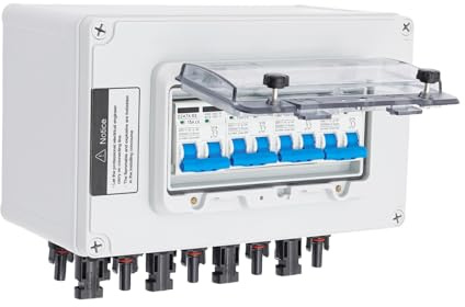Solar Anschlusskasten DC 12–400V Überspannungsschutz PV Wandmontage 15A Leistungsschalter PV-Kombinationsbox 4 in 4 Out Design IP67 mit Sichtfenster für Solar-Wohnmobilen