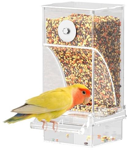 Pawfly Automatic Bird Feeder, Bird Feeder for Cage, No Mess Bird Feeder, Clear Acrylic Bird Cage Feeder, Parrot Feeder for Parakeet, Cockatiel, Budgie & Small Birds