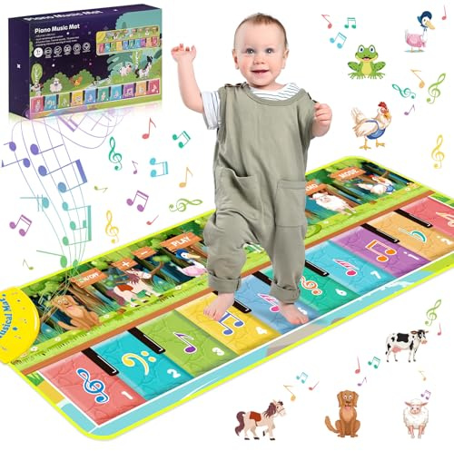NCKIHRKK Tappeto Musicale per Bambini con 7 Animali, Tappeto Pianoforte Regalo per Bambini 3 Anno, 110 x 36 cm, Tappeto Musicale Ragazzi Ragazze Giocattolo