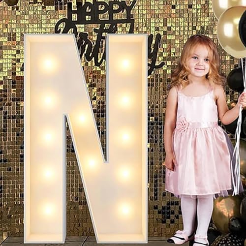Alphabet LED Lights, 2.3/3.3/4ft Large Words Marquee Cardboard Letters Lamps For Birthday Graduation Party Decorations Wedding Home Decoration(N,70cm/2.3ft)
