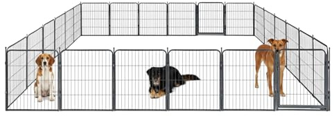 Kozy Kennels Outdoor Dog Playpen - 32 inch, 24 Panels for Small and Medium Size Dogs - Heavy Duty Metal Pet Fence with Black Anti-Rust Coating - Portable Exercise Play Pen for RV, Camping, and Yard