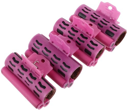 Pince à Rouleau Chauffant Rose 4 Pièces, Plastique, Grosse et Petite | Indication de Température, Lot de 2 Grands et 2 Petits, pour Bigoudis Thermiques et Coiffage Professionnel