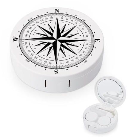 fkgvwo Contact Lens Container Compass Black Travel Contact Lens Box with Mirror Tweezers Solution Bottle
