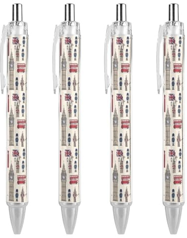 Theme of UK London British Flag Pens Retractable Ballpoint Pen Office Work Ballpens for Men Women 4 PCS