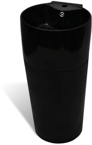 Mhdvray Lavabo sur pied, en céramique brillante, noir, 400 x 415 x 860 mm, design moderne en colonne avec trop-plein, petit mais durable, pour salle de bain, toilettes d'invités ou utilisation en