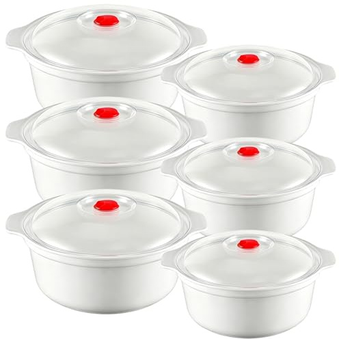 6-teiliges Mikrowellengeschirr mit Deckel, 900-1600ml mit Dampfventil | Runde Kunststoff-Behälter, BPA-frei, Gefrierschrankfest & Spülmaschinenfest, Mikrowellen Geschirr für Meal Prep &Aufbewahrung