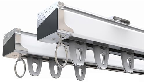 Slitstark gardinstång i aluminium – dubbel skena för tak- eller väggmontering, robust justerbar draperistång för hem- och kontorsdekor, enkel installation, snygg och hållbar