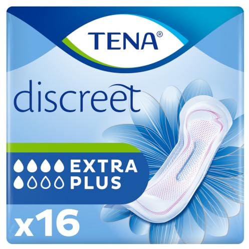TENA Discreet Incontinence Pads, Extra Plus (16 Count) | For Women Experiencing Medium to Heavy Bladder Weakness, Triple Protection Against Leaks, Odour & Moisture