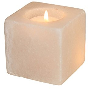 HIMALAYA SALT DREAMS Teelichthalter Kubus, White Line, Kristallsalz aus Punjab/Pakistan, Weiß, ca. 7 x 7 x 6,5 cm