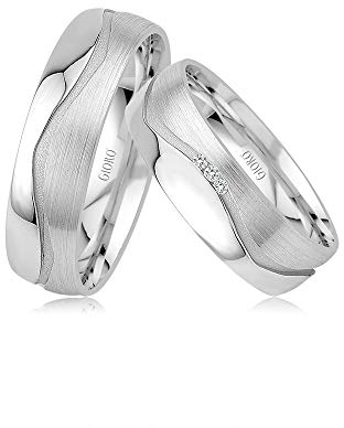 GIORO Alice 10 Eheringe Verlobungsringe Trauringe Freundschaftsringe Silber 925 *handgefasste Zirkonia Steine* Paarpreis Set Partnerringe Silber Weißgold Platin Optik Ringpaar Hochzeitsringe