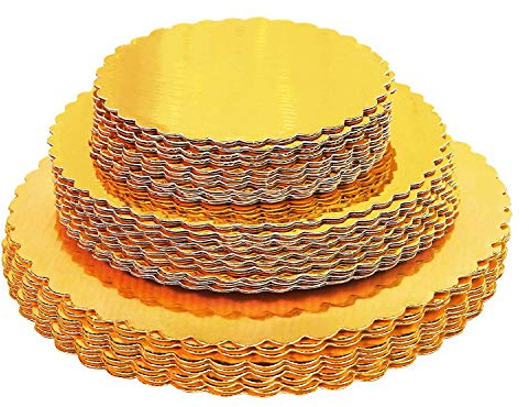 30-Pack Cake Board Rounds, Circle Cardboard Base Boards, 8, 10 and 12-Inch. Perfect for Cake Decorating, 10 of Each Size (Gold, 30)