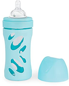 Twistshake Anti-Kolik-Glas-Babyflasche – 260 ml | Silikon-Brustwarze mit mittlerem Durchfluss | BPA-freie Babymilchflasche | Geeignet für Babys ab 2 Monaten | Blau