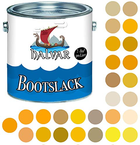Halvar Bootslack Gelb RAL 1000-1037 Yachtlack GLÄNZEND Bootsfarbe Yachtfarbe PU-verstärkt für Holz & Metall verstärkt extrem belastbar hochelastisch Schiffslackierung (1 L, RAL 1013 Perlweiß)