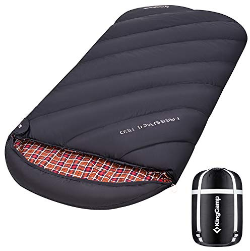 KingCamp Schlafsack,Schlafsack Winter, 4 Jahreszeiten Schlafsack XXL Übergröße Baumwoll Flanell für Erwachsene Outdoor und Camping, Warm leicht,drinnen und draußen, (Schwarz)