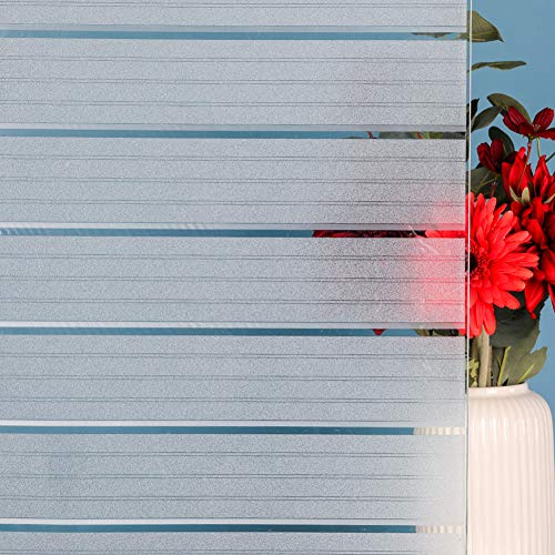 Privacy Window Film Frosted Window Cling Wide Strips Covering Non Adhesive Removable Window Decal Glass Door Film UV Blocking for Home Office Living Room,17.5 x 78.7 Inches