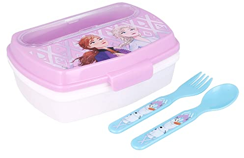 Stor Sandwich box plastica bimbi Disney Frozen con posate, senza BPA, lavabile e riutilizzabile con chiusura di sicurezza