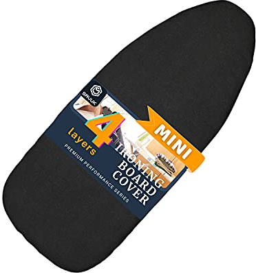 12.5 X 32 inch Smart Table Top Ironing Board Cover and Pad with Standard Size, Fits Small, Mini Board, Easy Placement, Extra Thick Padding, Elastic Cord, Heat Reflective (Black, 12.5 X 30)