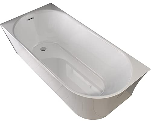 BERNSTEIN Eck-Badewanne aus Sanitäracryl Wanne mit Doppelwandiger Konstruktion 170 x 80 x 58 cm - 5 Jahre Garantie - Standbadewanne Nora Corner in Weiß glänzend, Acryl-Wanne Einbau Links