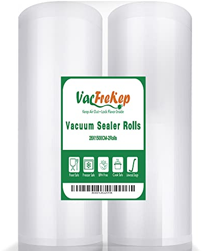 VacFreKep 2 Folienrollen 28x1500cm Vakuumierrollen für Lebensmittel,BPA-Frei Vakuumierbeutel Sous Vide Beutel Folien für Vakuumierer und Folienschweißgeräte Geeignet