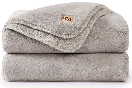 UGG Whitecap Fleece Throw Blanket, Soft Fluffy Blankets for Couch or Bed, Home Decor, Luxury Plush Throw, Machine Washable, 50-inch x 70-inch, Light Grey Seal