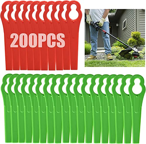 Beamely 200 Pcs Plastic Grass Trimmer Blades, Cordless Strimmer Blades 83 mm Lawn Mower Cutting Blades Garden Mower Replacement Blades for Einhell Grass Strimmer-Red+Green