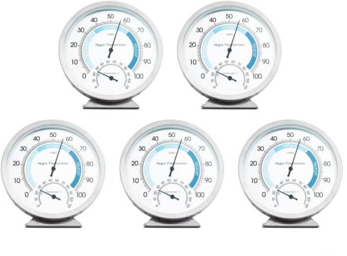 RANRAO 5 pezzi termometro per uso domestico, test climatico, igrometro di precisione, termometro climatico, stazione climatica interna analogica per camera, ufficio, serra da parete