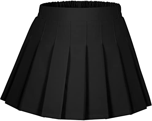 Auranso Girls Pleated Skirt Kids Tennis Elastic Waist Uniform Plaid Skirt Black 6-7Y
