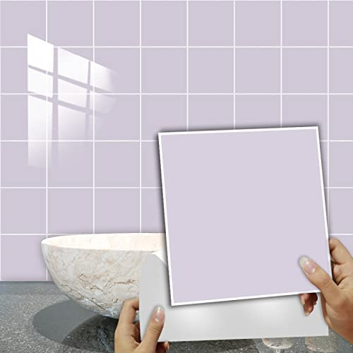 Fliesenaufkleber Flieder Farbe Küchenrückwand Selbstklebend PVC Klebefliesen Hitzebeständig Mosaikfliesen Wasserdicht Fliesenaufkleber Bad Ölfest Spritzschutz Fliesenfolie 10x10cm/10 Pcs