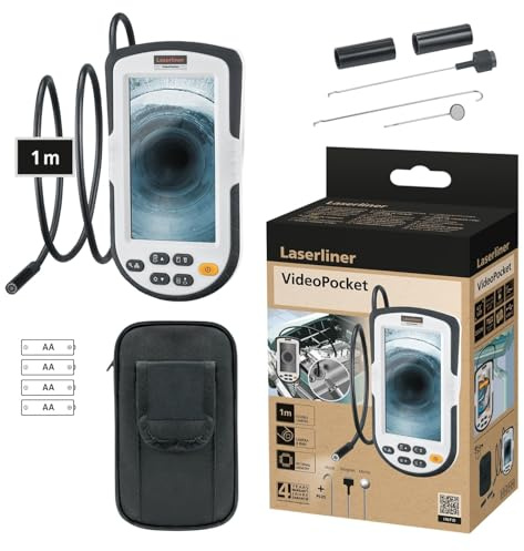 Laserliner VideoPocket, Endoskopkamera mit Licht, Sonde 1 m/Ø 5 mm | Inspektionskamera für Rohre, Hohlräume und KFZ, Wasserdichte Rohrkamera, Videoinspektionssystem, Großes Display