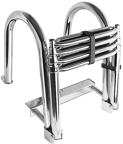 ELOMAS 4 Stufen Edelstahl Ponton Boot Leiter, faltbar Teleskopieren hinteren Eintrag Inboard Leiter Swim Deck Leiter mit Pedal Hand Geländer mit extra Breiten Schritt