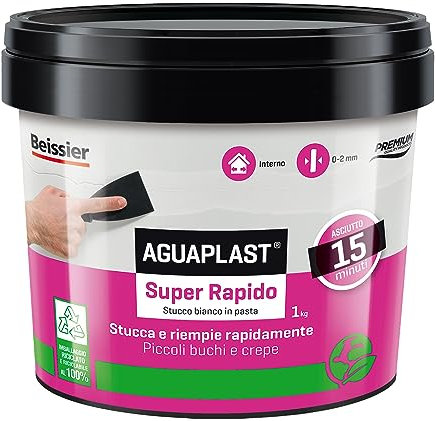 Aguaplast Super Rapido, stucco per muro bianco pronto all'uso - essicazione rapida entro 15 minuti 1kg