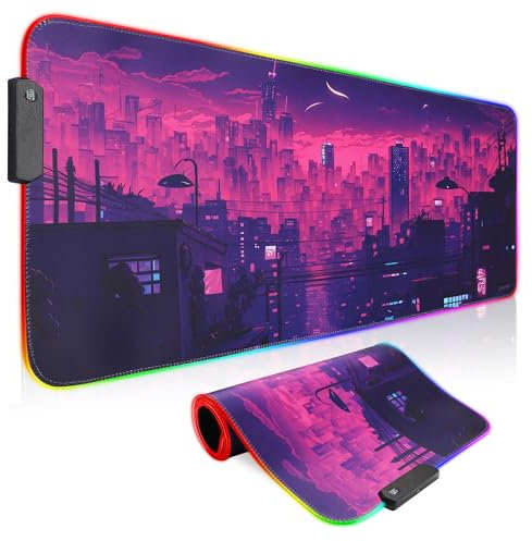 Bimormat XXL Gaming RGB Mauspad, LED Anime, großes Mauspad, 800 x 300 x 3 mm, 10 Lichtmodi, erweitertes Mauspad, rutschfeste Gummiunterseite und wasserdichte Oberfläche, Schreibtischunterlage für
