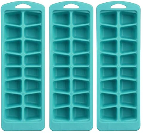 PARENCE.- Lot de 3 Bacs à Glaçons en Polypropylène - 16 Compartiments par Bac (48 au total) / Empilables, 3 Pièces, 25x8,5x2,5cm - Couleurs Aléatoires, Turquoise