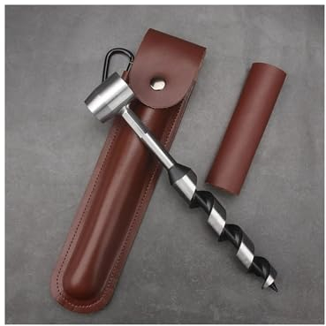 Multifunktionales Survival Settlers Tool Bushcraft Handschneckenschlüssel, Holzbohrer for Outdoor-Rucksacktouren und Camping, Schutzhüttenbau, Grill, Bänke, mit Ledertasche und Haken
