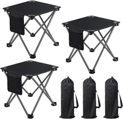 Airsnigi 3 Pack Camping Stool, Camping Foot Stools Portable Folding Camp Stool with Storage Bag, Folding Stool Suitable for Fishing, Beach, Picnic,Outdoor - Black