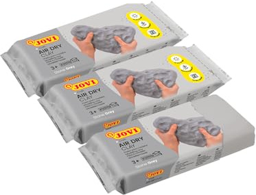 Jovi Air Dry modelleringsmassa, klar att använda, lufttorkning, baserad på fuktig ton, 500 g i grå, 3-pack