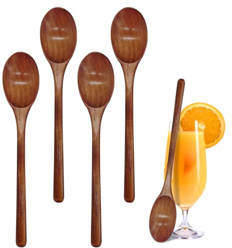 Cuchara de madera de mango largo, 4 piezas cucharas soperas madera 9.3in hecha a mano cuchara madera cocina cucharas cafe madera vajilla de cocina mezclada respetuosa con el medio ambiente