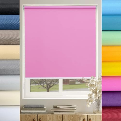 Klemmfix ohne Bohren Verdunklungsrollo 85 x 150 cm Einfache Installation ohne Bohren, Sonnenschutz Fensterrollo Seitenzugrollo mit Klämmträger, für Fenster und balkontür, Rosa
