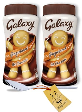 Hot Chocolate Kit Gift Set Bundle Includes: 2x Galaxy Hot Chocolate Gingerbread Hot Chocolate 275g each tub and 1x Stainless Little Spoon by Donny & Dev