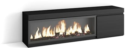 Skraut Home | Meuble TV | Banc Télé | Grand Espace de Rangement | 160 | pour Les TV jusqu'à 65 | Cheminée électrique XXL | Style Moderne | Noir