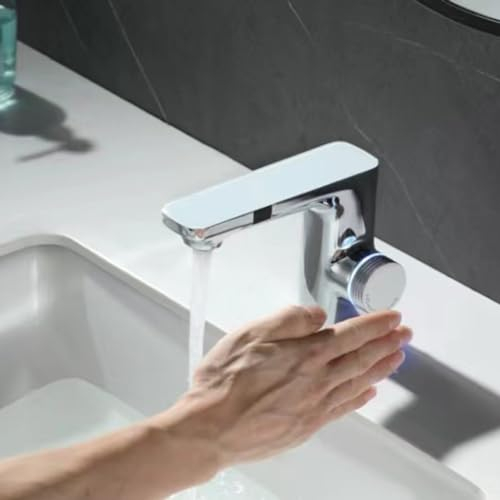 Automatic Infrared Sensor Faucet, Digital Display Screen Hot Cold Water Mixer Tap, Smart Sensor Touchless Basin Taps(Silver)